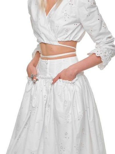 1JINN STUDIO White Solid Double Waist High Waist Flared Women&