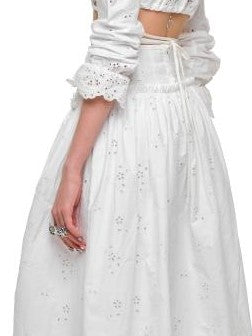 1JINN STUDIO White Solid Double Waist High Waist Flared Women&