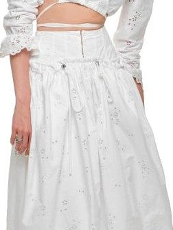 1JINN STUDIO White Solid Double Waist High Waist Flared Women&