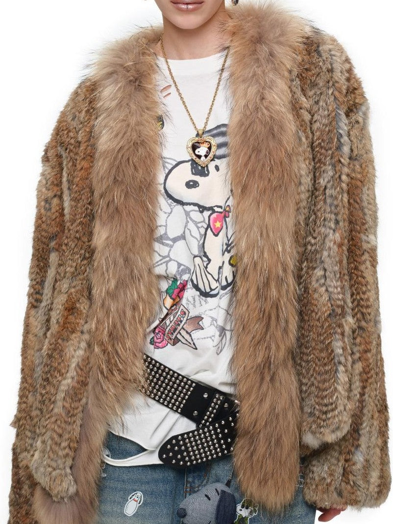 1JINN STUDIO Woven Oversized Raccoon Fur Collar Women&