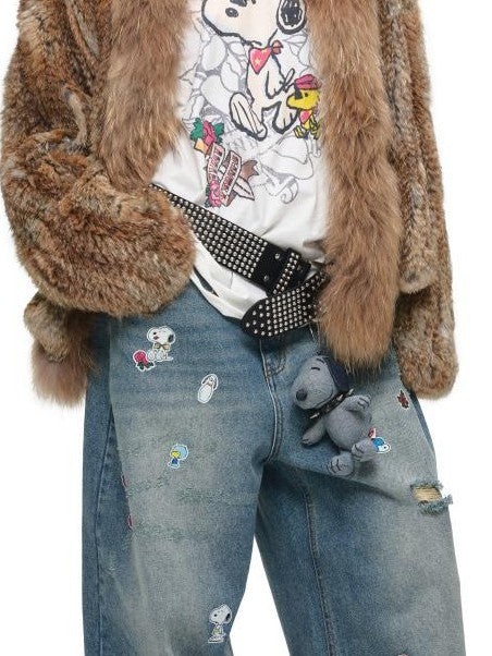1JINN STUDIO Woven Oversized Raccoon Fur Collar Women&