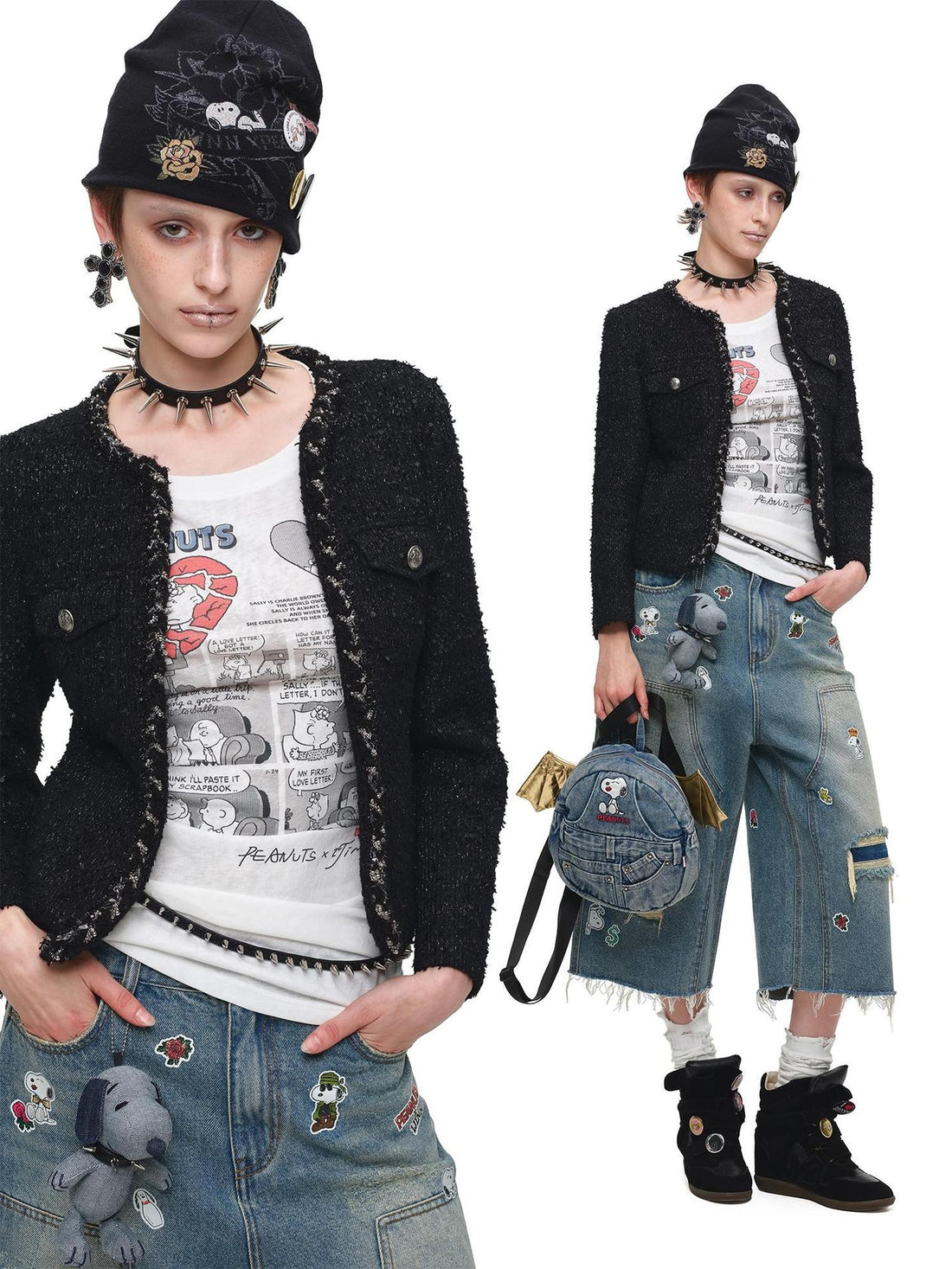 1JINN STUDIO Woven Textured Faux Layered Button Short Sleeve Women&