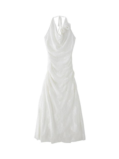 1P STUDIO 3d Floral Embroidered Draped Neck Cinched Waist Women&