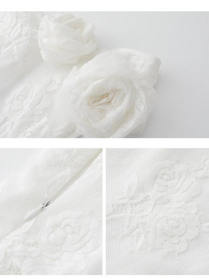 1P STUDIO 3d Floral Embroidered Draped Neck Cinched Waist Women&