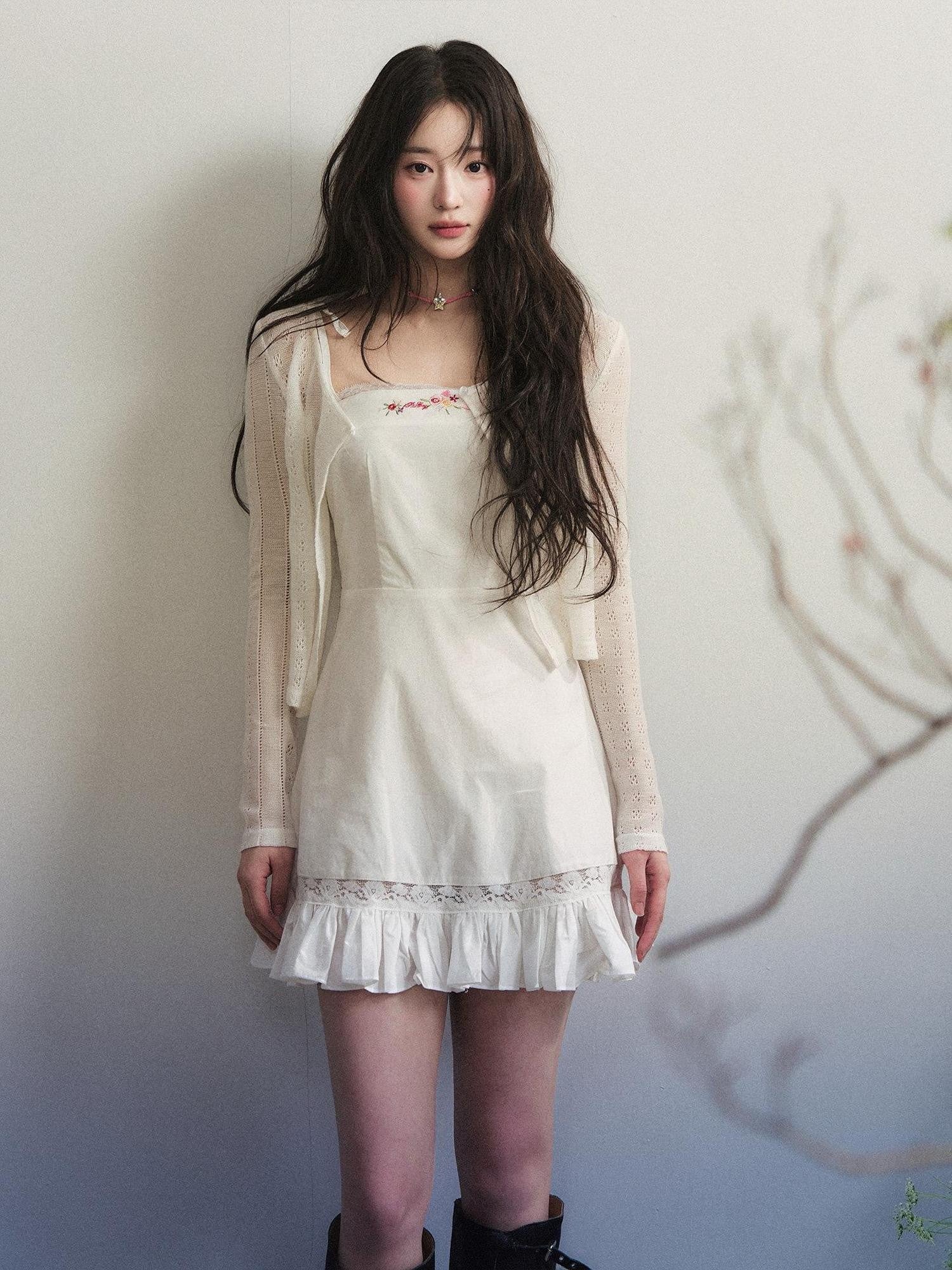 1P STUDIO A Line Lace Embroidered Off Shoulder Women&