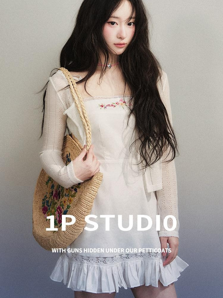 1P STUDIO A Line Lace Embroidered Off Shoulder Women&