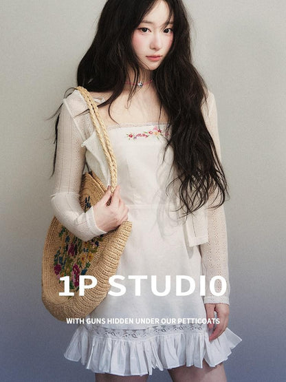 1P STUDIO A Line Lace Embroidered Off Shoulder Women&
