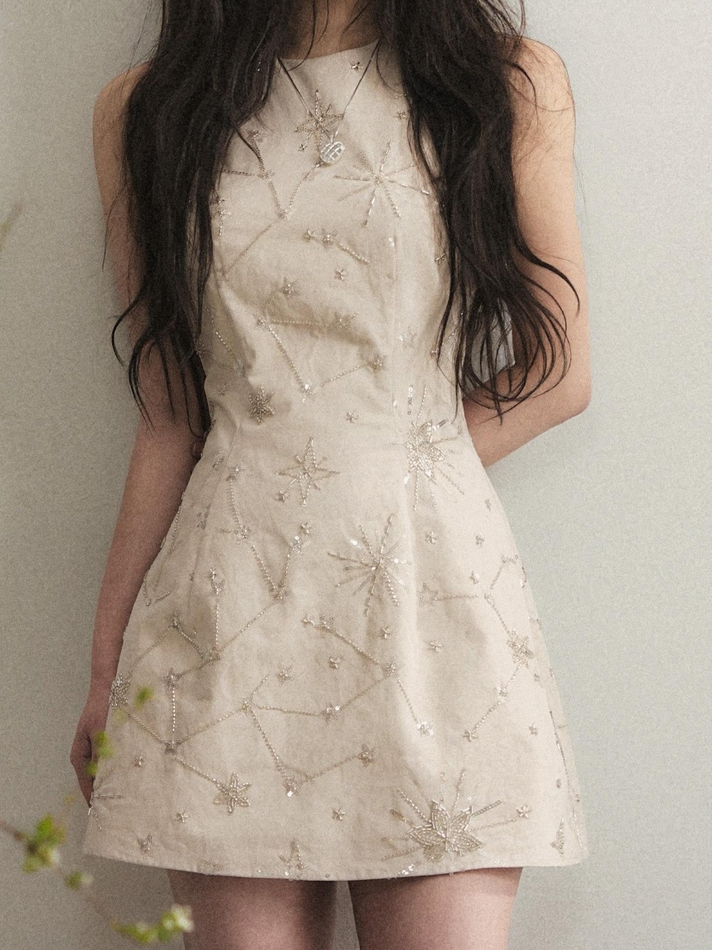 1P STUDIO Apricot Beaded Embroidered Halter Pleated Slim Fit Women&
