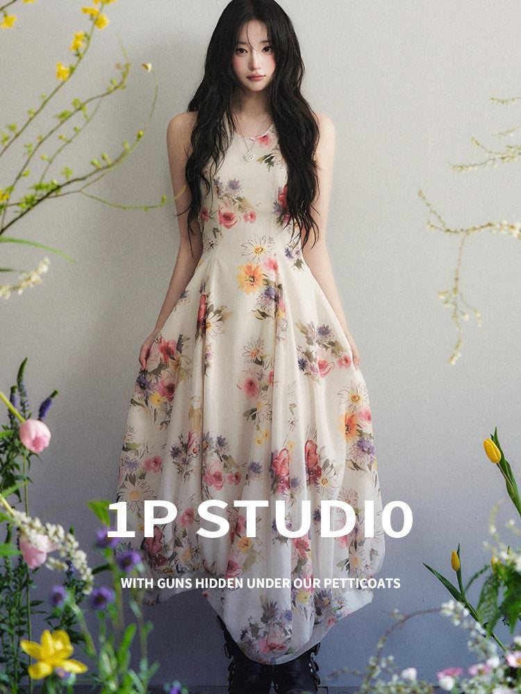 1P STUDIO Apricot Floral Print Asymmetrical Hem Women&