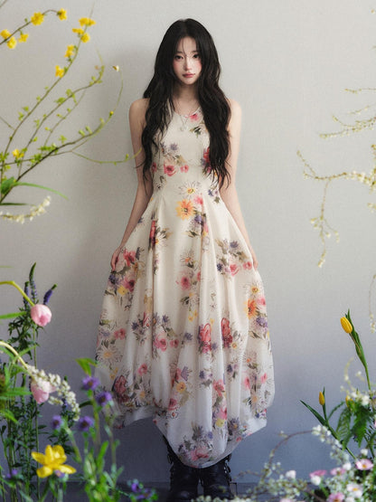 1P STUDIO Apricot Floral Print Asymmetrical Hem Women&
