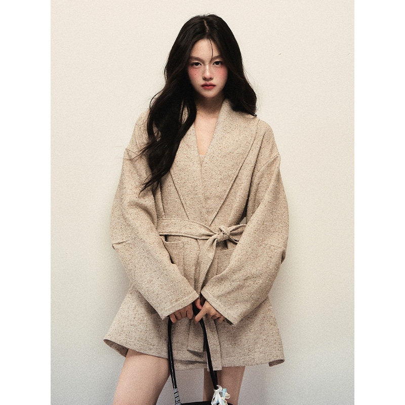 1P_STUDIO_Apricot_Oversized_Strapless_Tie_Waist_Lapel_Woolen_Women&