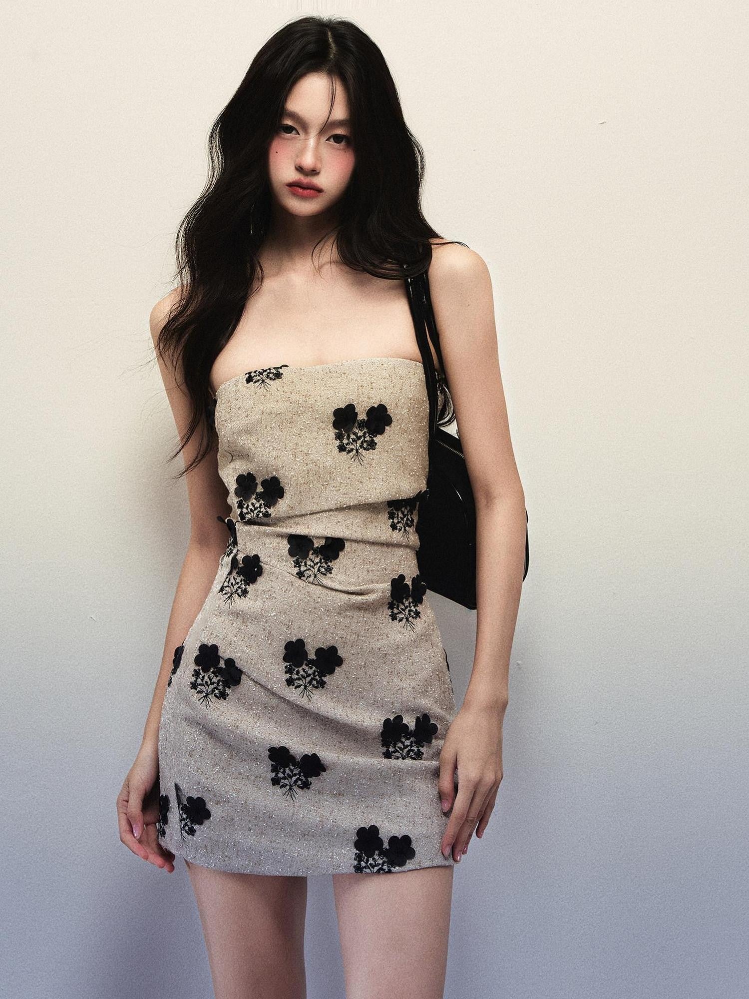 1P STUDIO Apricot Oversized Strapless Tie Waist Lapel Woolen Women&