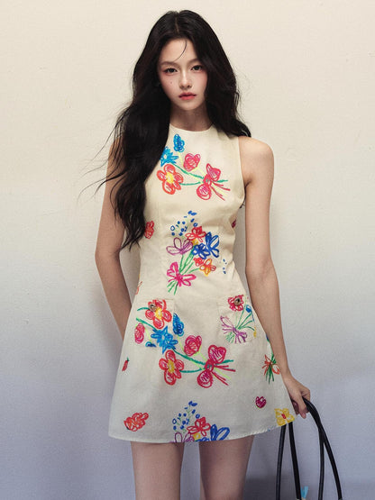 1P STUDIO Artistic Hand Painted Floral Print A Line Women&