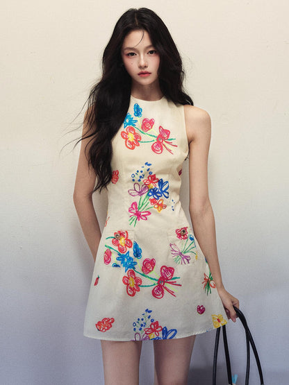 1P STUDIO Artistic Hand Painted Floral Print A Line Women&