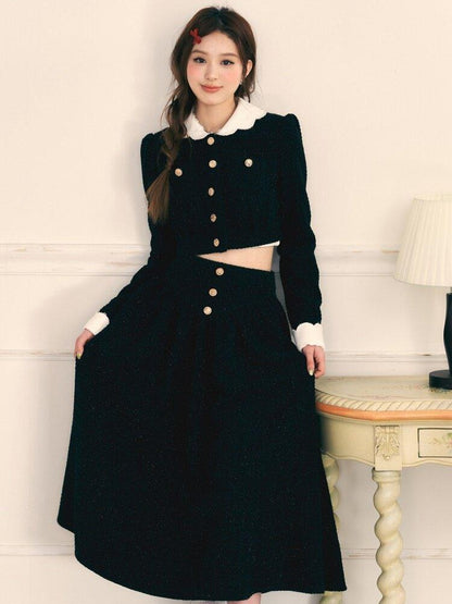 1P STUDIO Beige Black Colorblock Tweed Cropped Women&
