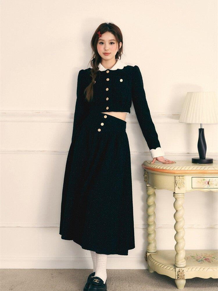 1P STUDIO Beige Black Colorblock Tweed Cropped Women&
