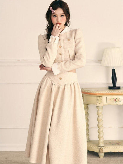 1P STUDIO Beige Black Colorblock Tweed Cropped Women&