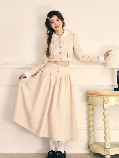 1P STUDIO Beige Black Colorblock Tweed Cropped Women&