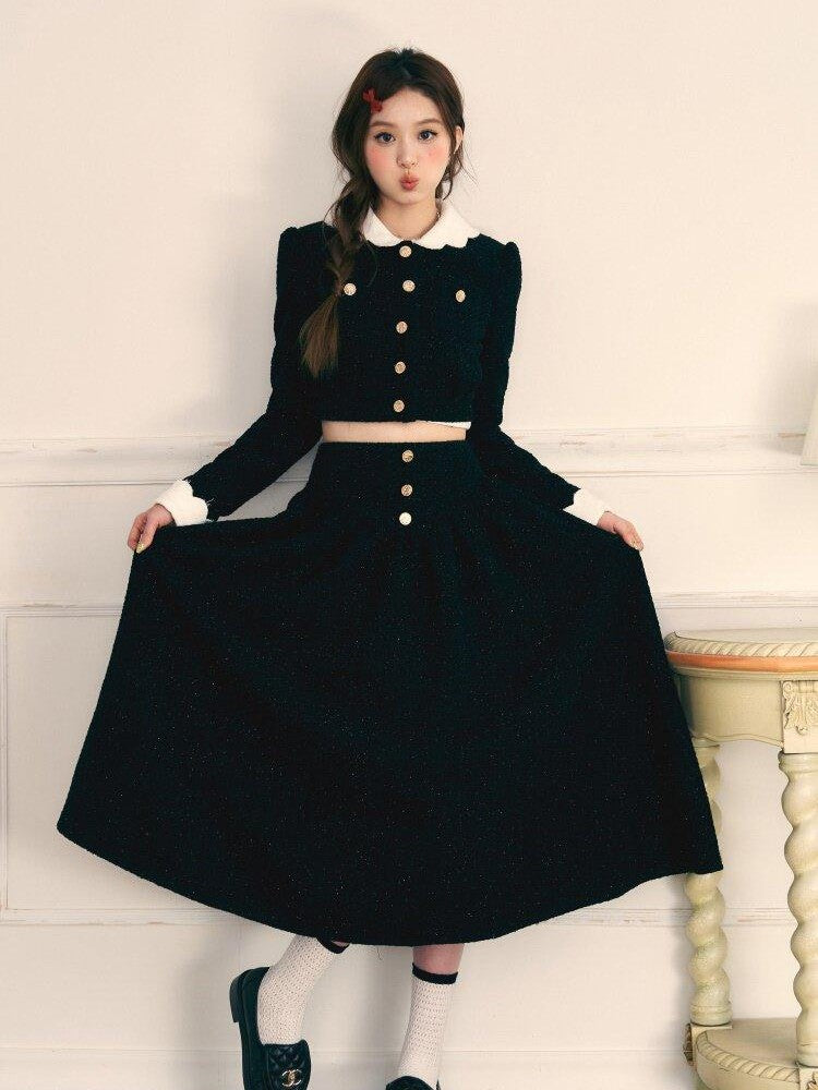 1P STUDIO Beige Black Colorblock Tweed Cropped Women&