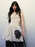 1P STUDIO Beige Fine Check Handcrafted Floral Cinched Waist Women&
