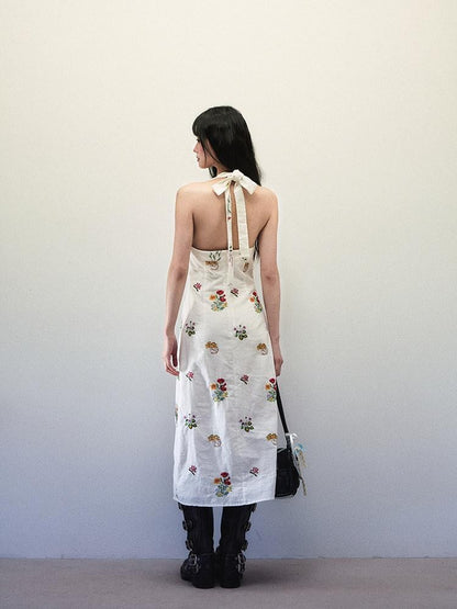 1P STUDIO Beige Floral Embroidered Cutout Back Women&