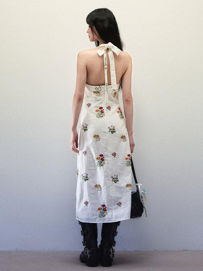 1P STUDIO Beige Floral Embroidered Cutout Back Women&