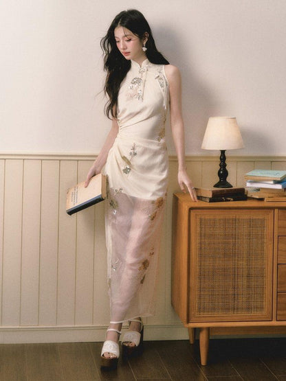 1P STUDIO Beige Sequin Embroidered Stand Collar Women&