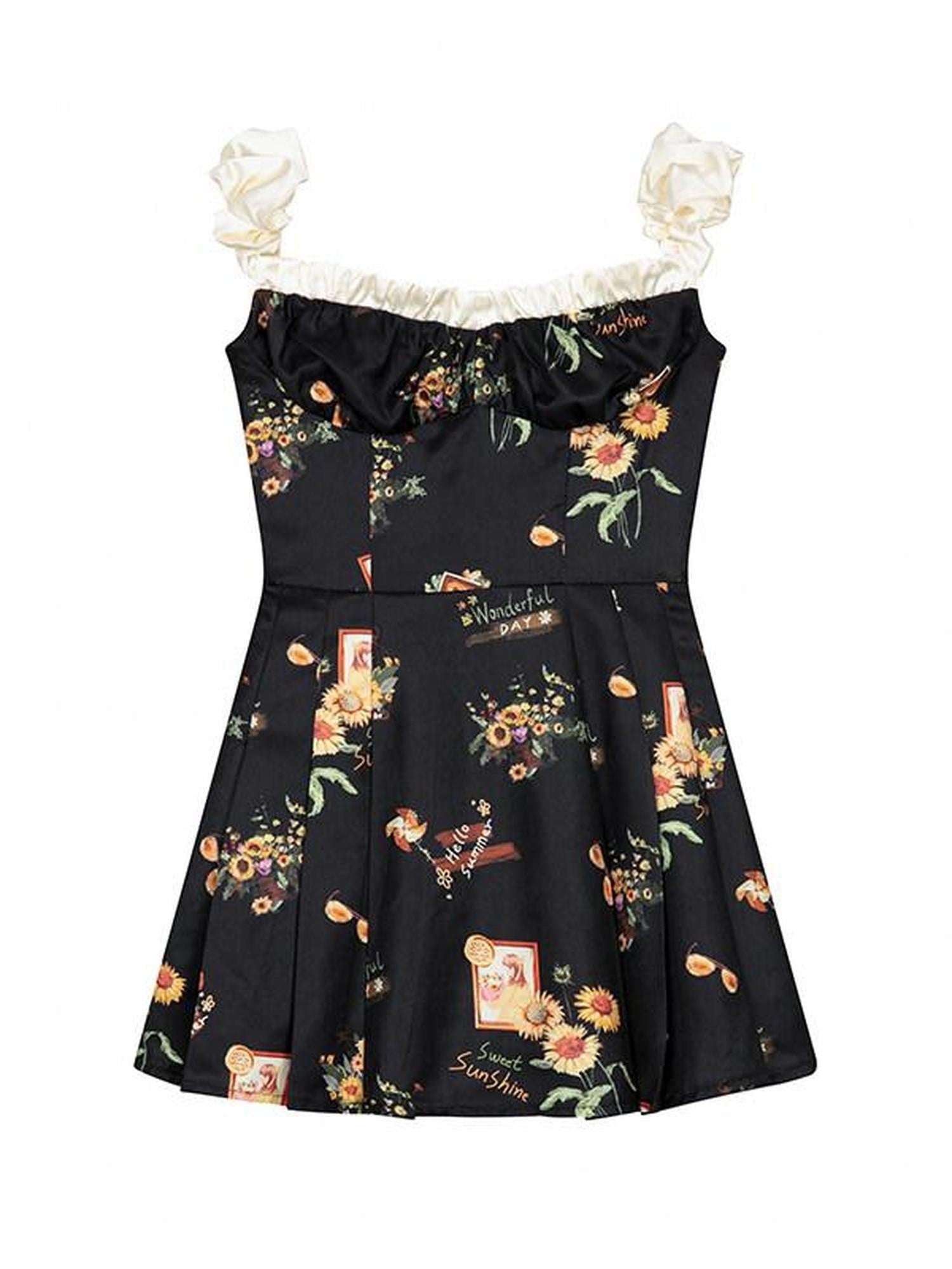 1P STUDIO Black Floral Bustier One Shoulder Women&