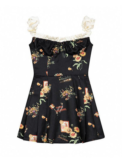 1P STUDIO Black Floral Bustier One Shoulder Women&