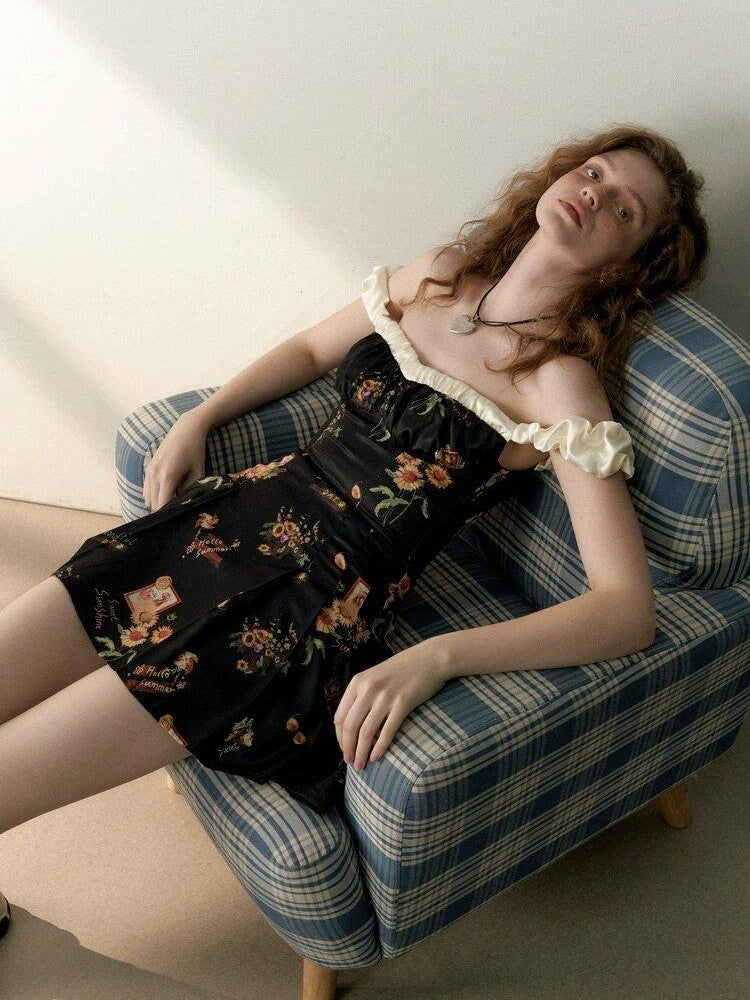1P STUDIO Black Floral Bustier One Shoulder Women&