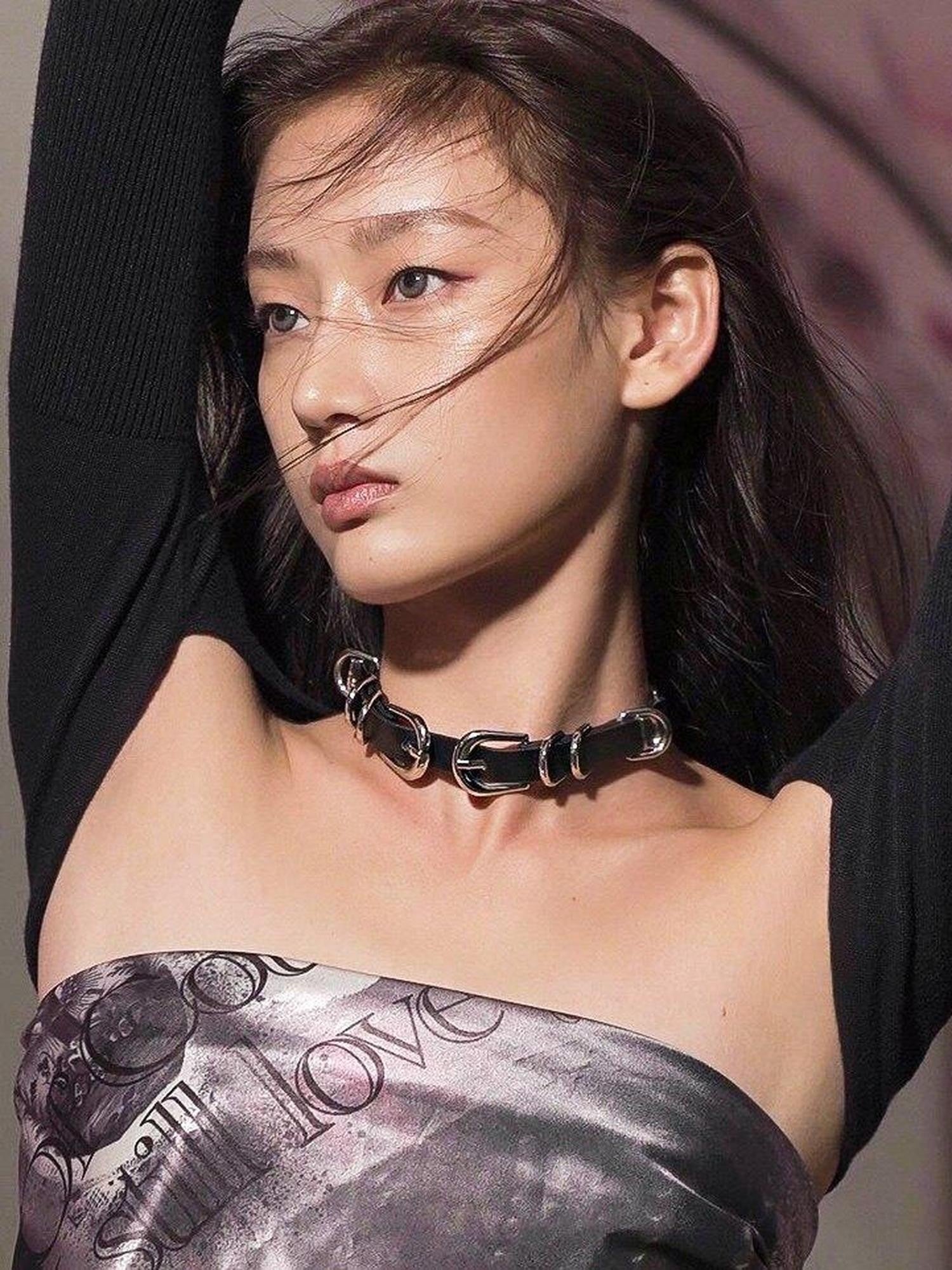 1P STUDIO Black Layered Circular Rings Double Buckle Belt Women&