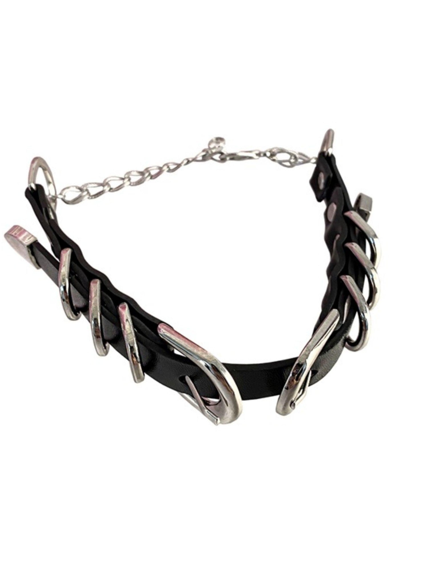 1P STUDIO Black Layered Circular Rings Double Buckle Belt Women&