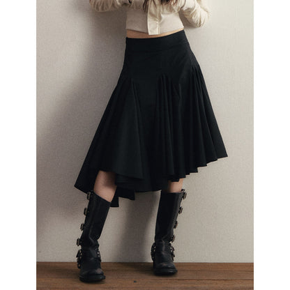 1P_STUDIO_Black_Pleated_Asymmetrical_Panel_Elastic_Waist_Women&