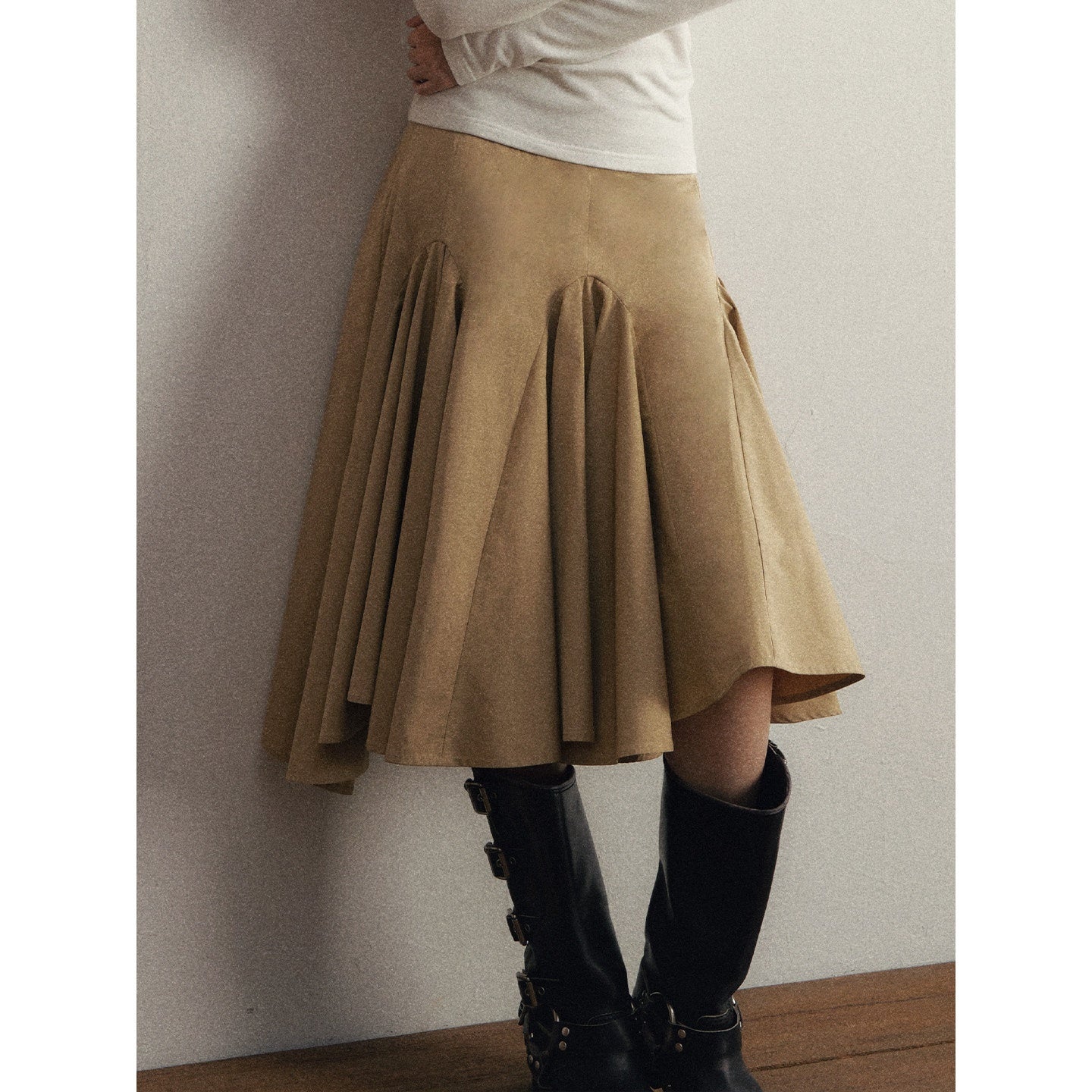 1P_STUDIO_Black_Pleated_Asymmetrical_Panel_Elastic_Waist_Women&