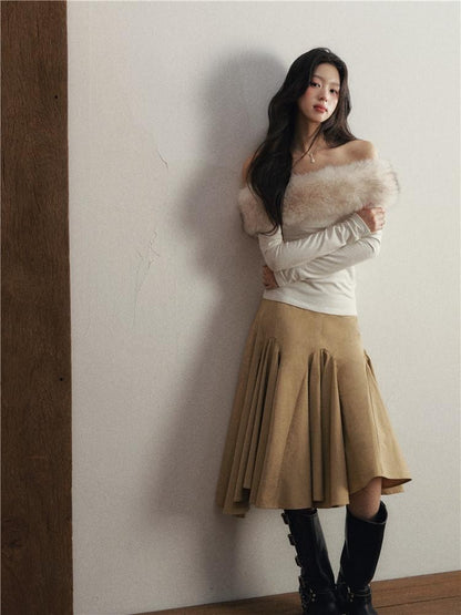 1P STUDIO Black Pleated Asymmetrical Panel Elastic Waist Women&