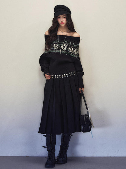 1P STUDIO Black Rose Jacquard Loose Women&