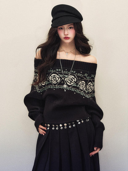1P STUDIO Black Rose Jacquard Loose Women&