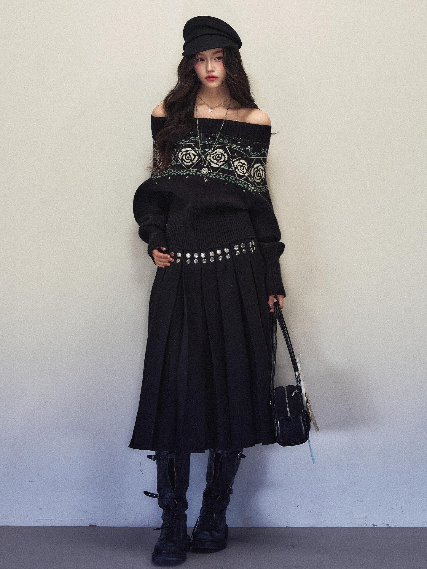 1P STUDIO Black Twill Pleated Low Waist Women&