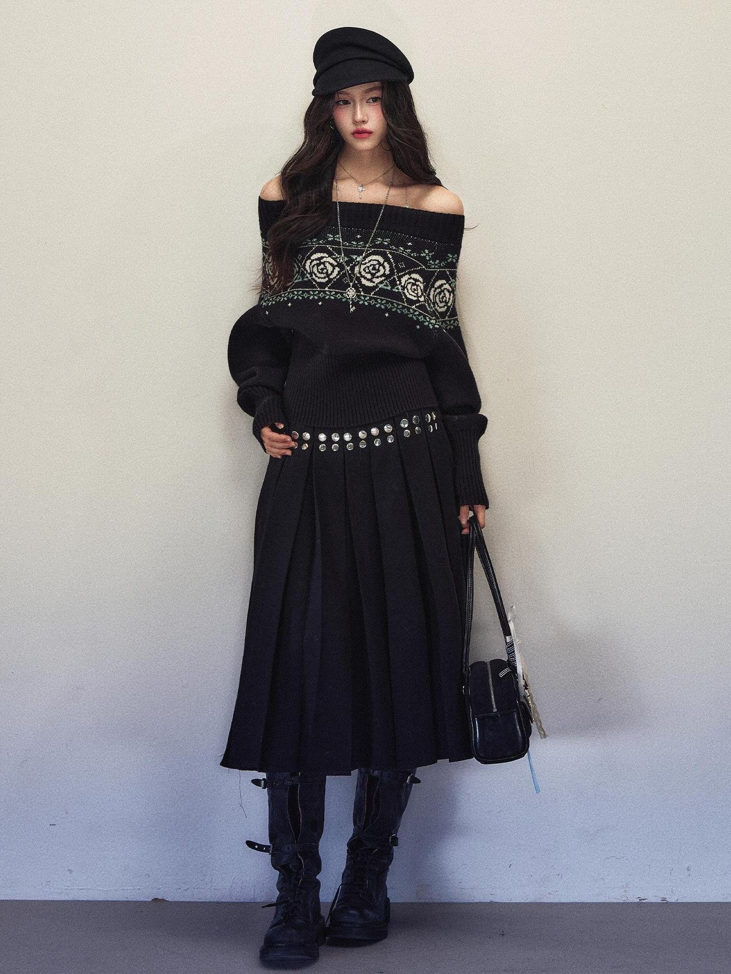 1P STUDIO Black Twill Pleated Low Waist Women&