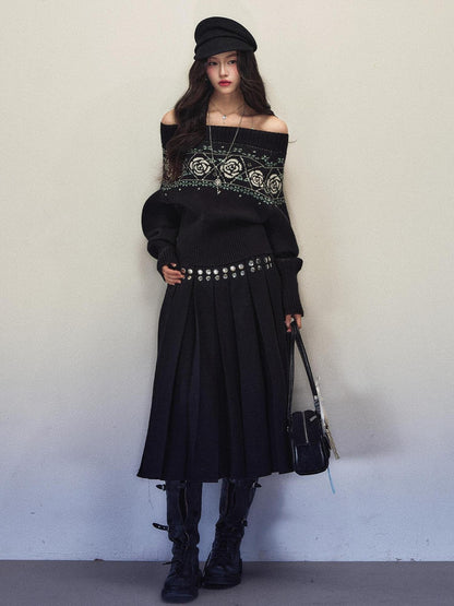 1P STUDIO Black Twill Pleated Low Waist Women&
