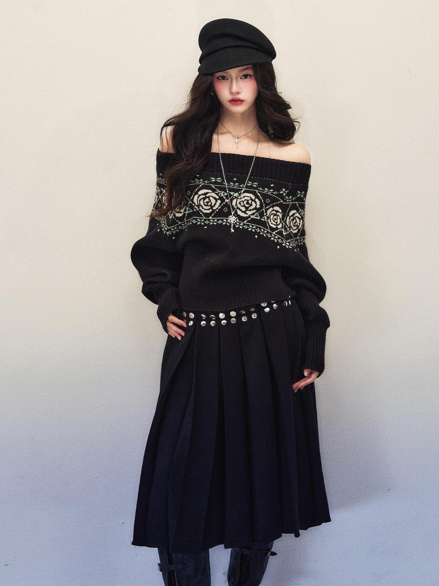 1P STUDIO Black Twill Pleated Low Waist Women&