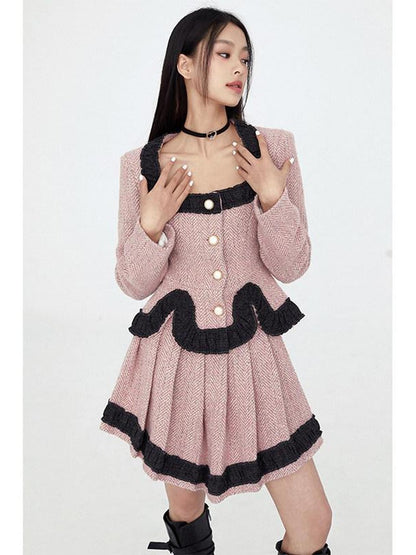 1P STUDIO Boucle Tweed Jacket And Skirt Women&