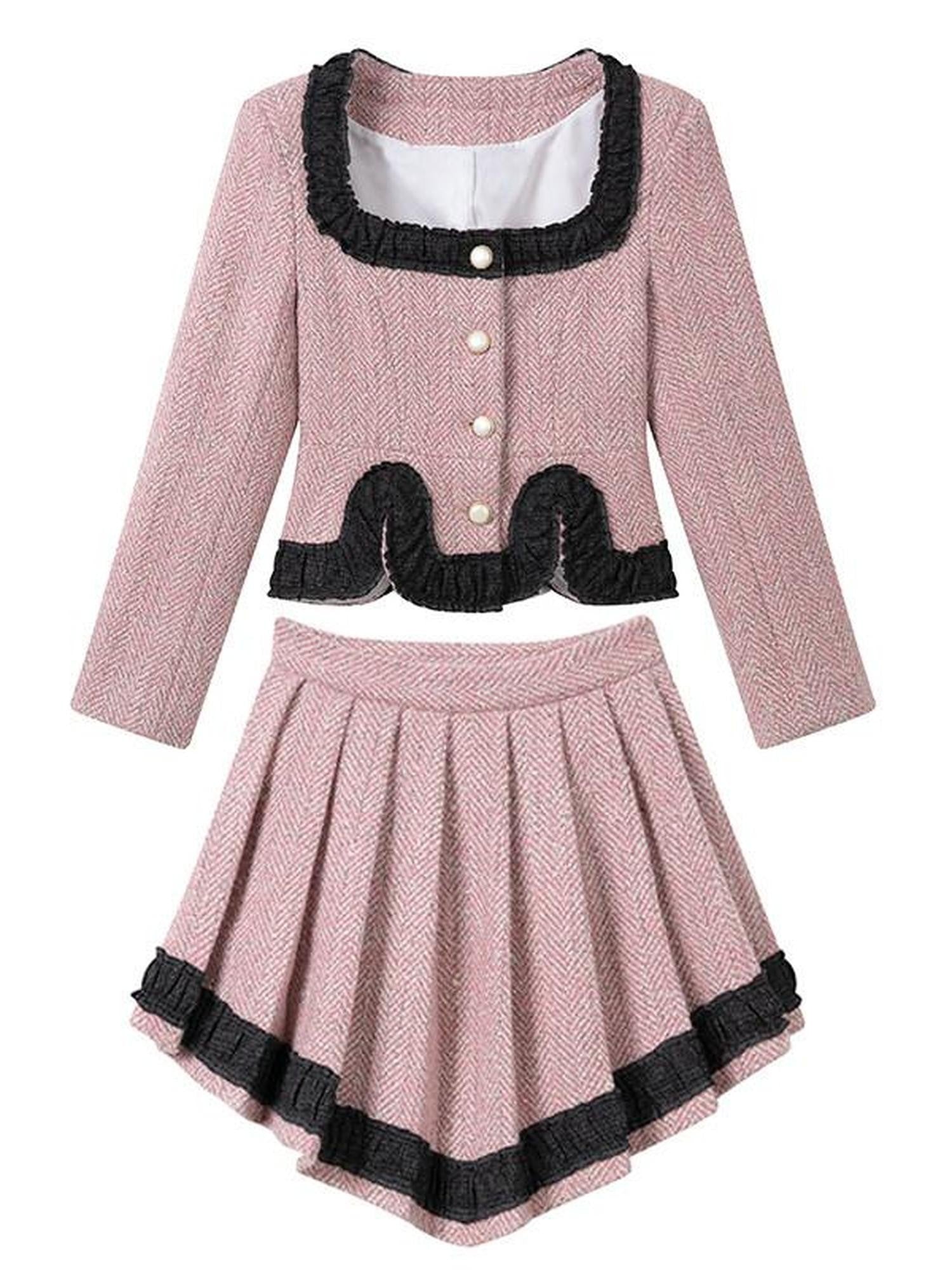 1P STUDIO Boucle Tweed Jacket And Skirt Women&