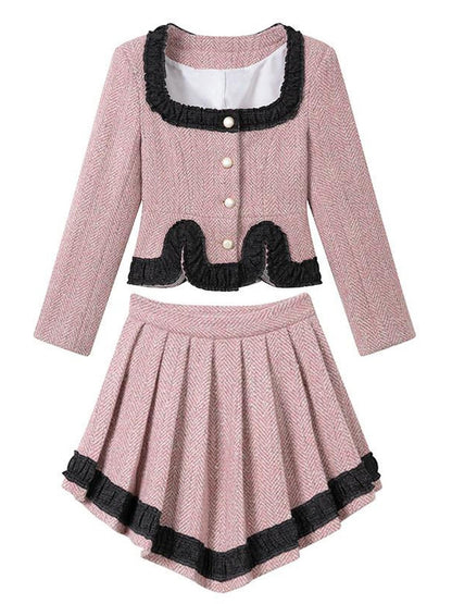 1P STUDIO Boucle Tweed Jacket And Skirt Women&