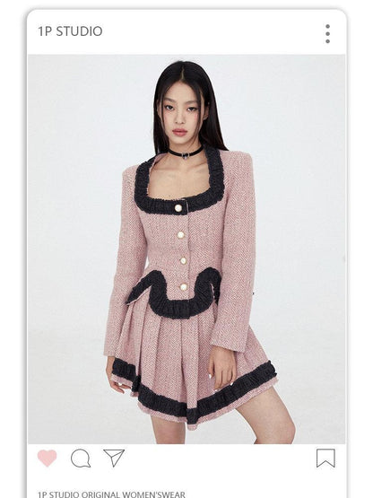 1P STUDIO Boucle Tweed Jacket And Skirt Women&