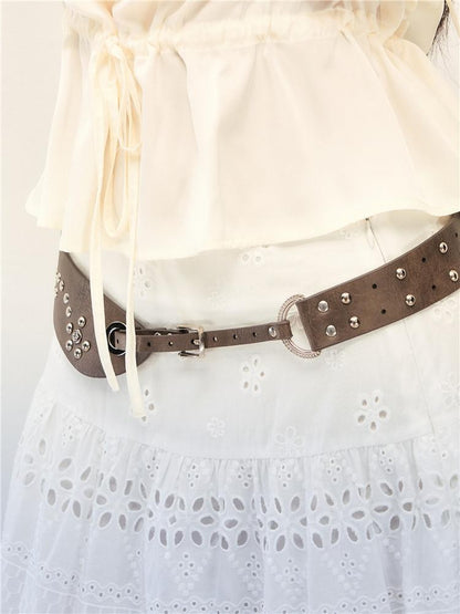1P STUDIO Brown Asymmetric Riveted Beaded Wide Women&
