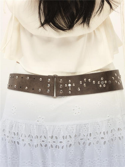 1P STUDIO Brown Asymmetric Riveted Beaded Wide Women&