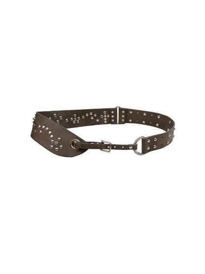 1P STUDIO Brown Asymmetric Riveted Beaded Wide Women&