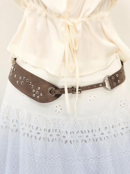 1P STUDIO Brown Asymmetric Riveted Beaded Wide Women&