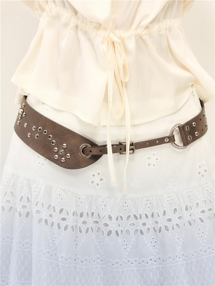 1P STUDIO Brown Asymmetric Riveted Beaded Wide Women&